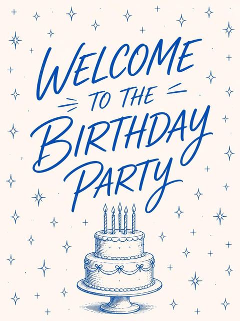 Welcome sign in the Cream and Blue Ink 25th Birthday design