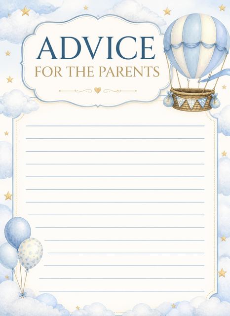 Advice card in the Blue Watercolor Teddy Hot Air Baby Shower design