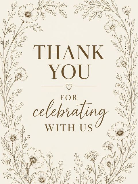 Thank-you flat in the Sepia Botanical Tabletop Birthday Invitation design