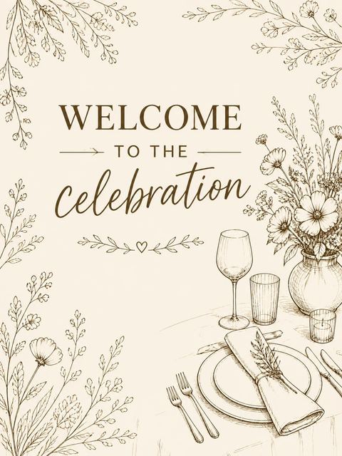 Welcome sign in the Sepia Botanical Tabletop Birthday Invitation design