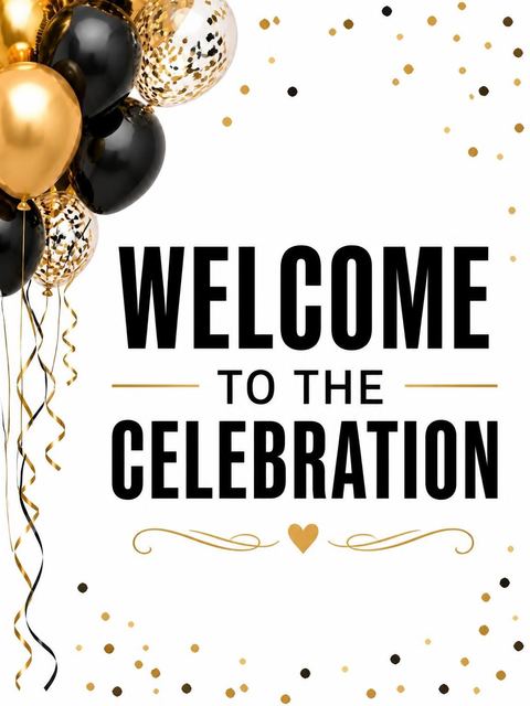 Welcome sign in the Gold and Black Balloon 1st Birthday design