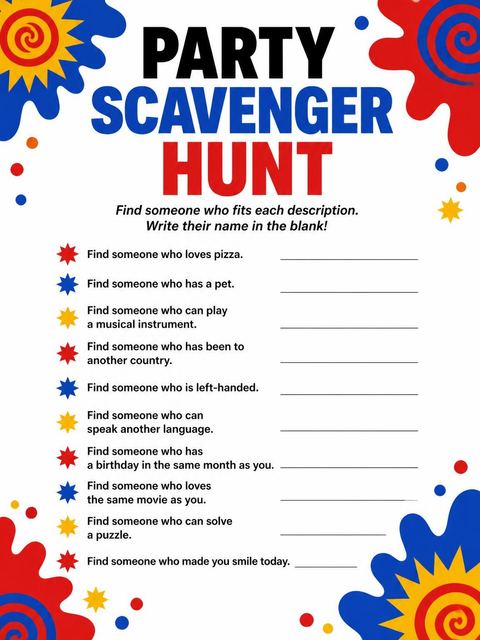 Scavenger hunt in the Primary Color Abstract 9th Birthday Invitation design