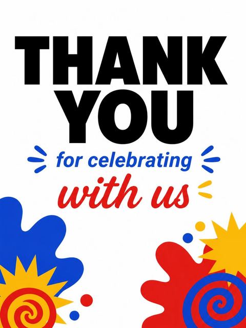 Thank-you flat in the Primary Color Abstract 9th Birthday Invitation design
