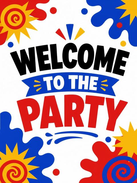 Welcome sign in the Primary Color Abstract 9th Birthday Invitation design