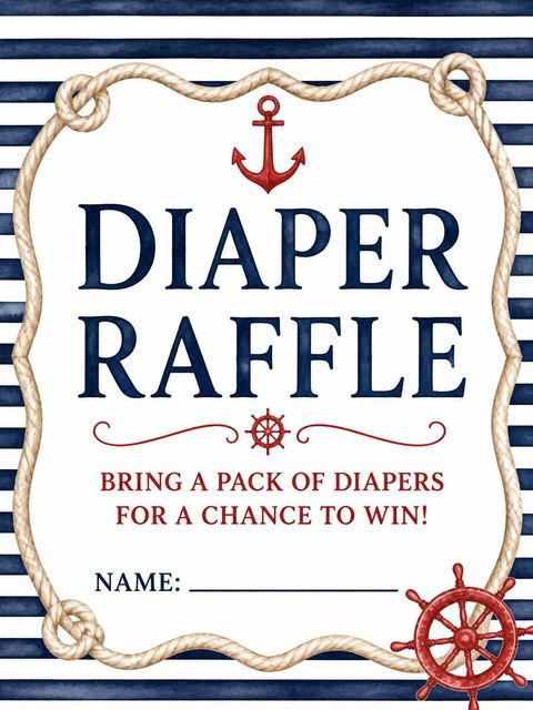 Diaper raffle ticket in the Watercolor Nautical Anchor Baby Shower design
