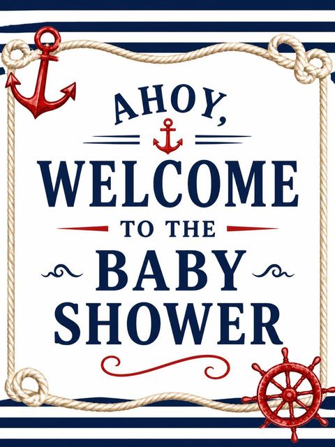 Welcome sign in the Watercolor Nautical Anchor Baby Shower design