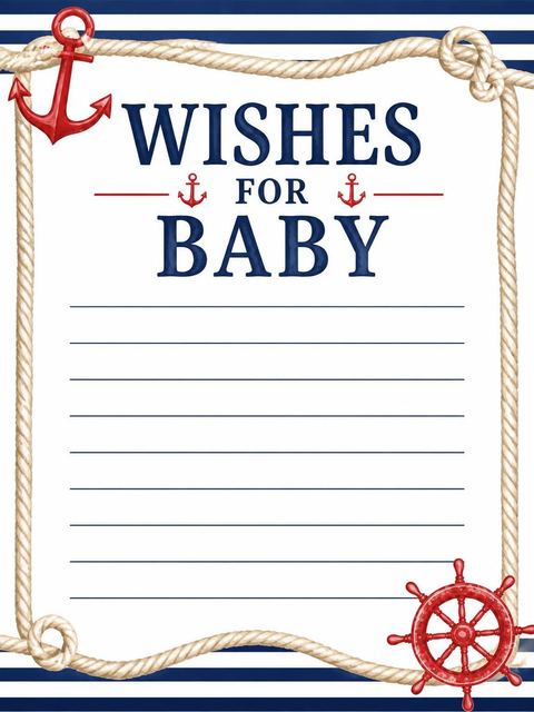 Wishes page in the Watercolor Nautical Anchor Baby Shower design