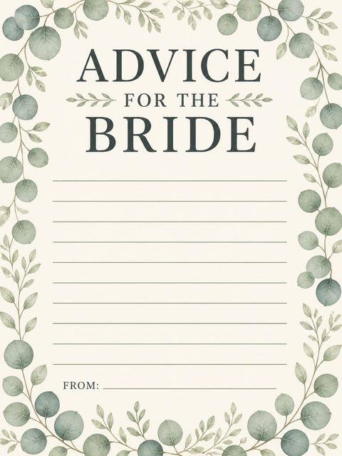 Advice card in the Cream Watercolor Eucalyptus Bridal Shower design