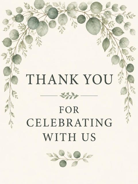 Thank-you flat in the Cream Watercolor Eucalyptus Bridal Shower design