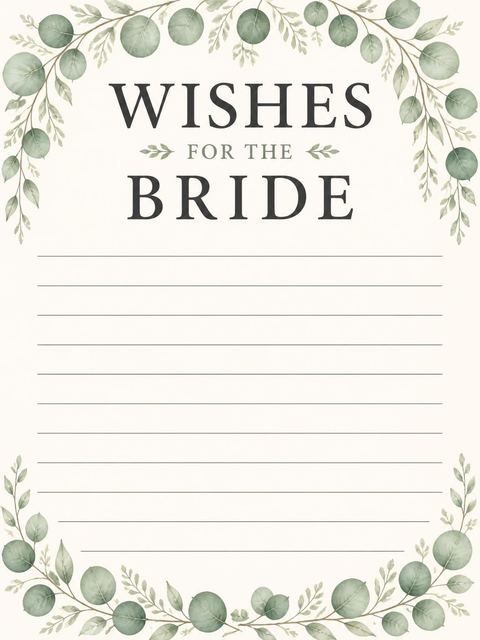 Wishes page in the Cream Watercolor Eucalyptus Bridal Shower design