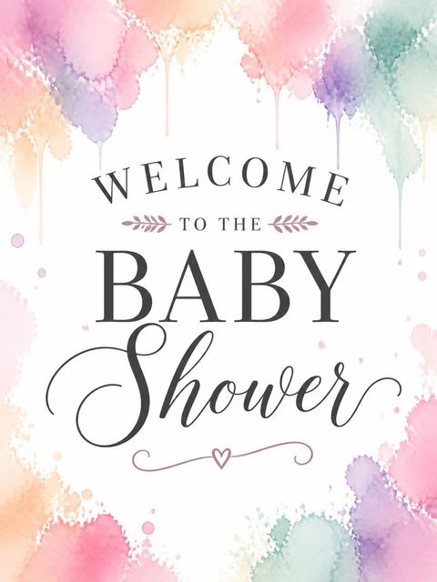Welcome sign in the Watercolor Pregnant Silhouette Baby Shower design