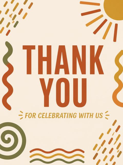 Thank-you flat in the Terracotta Olive Retro Sun 65th Birthday design
