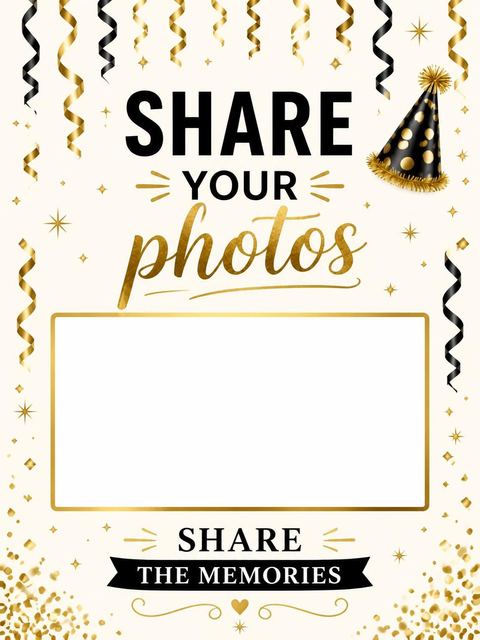 Hashtag card in the Gold Black Streamer 90th Birthday design