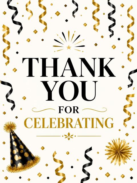 Thank-you flat in the Gold Black Streamer 90th Birthday design