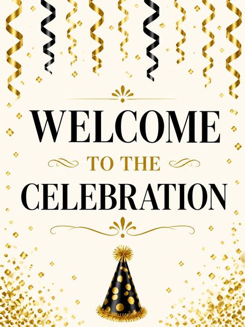 Welcome sign in the Gold Black Streamer 90th Birthday design