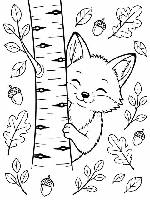 Coloring sheet in the Watercolor Fox Birch Tree 8th Birthday design