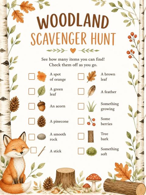 Scavenger hunt in the Watercolor Fox Birch Tree 8th Birthday design