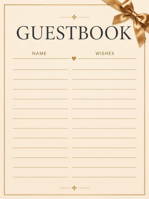 Guest sign-in sheet in the Cream and Gold Bow 90th Birthday Invitation design