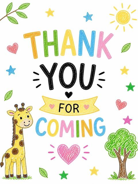 Thank-you flat in the Crayon Giraffe 2nd Birthday Invitation design