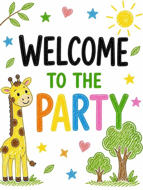 Welcome sign in the Crayon Giraffe 2nd Birthday Invitation design