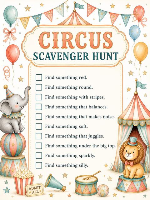 Scavenger hunt in the Pastel Watercolor Animal Circus 2nd Birthday design