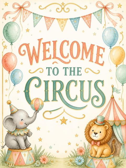 Welcome sign in the Pastel Watercolor Animal Circus 2nd Birthday design