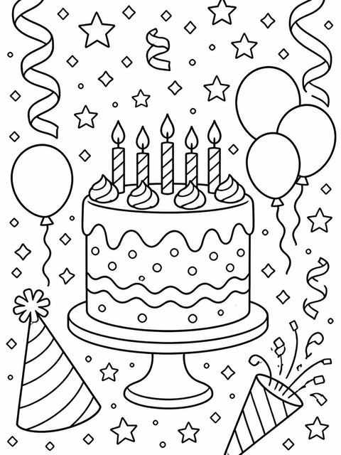Coloring sheet in the Colorful Confetti Streamer Sweet Sixteen design
