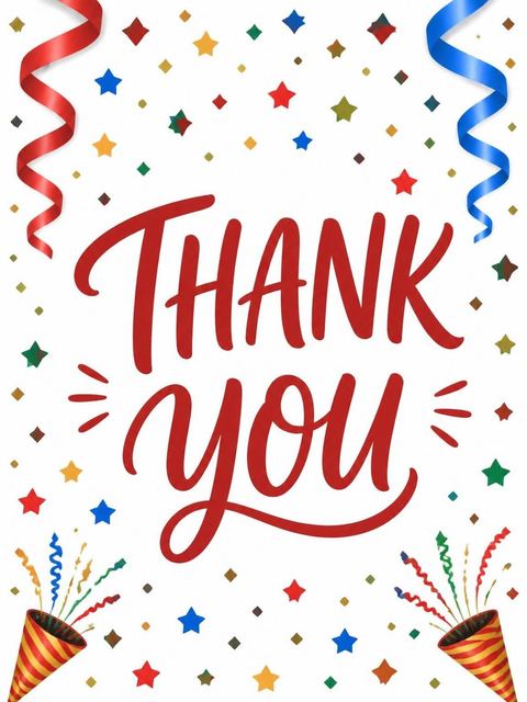 Thank-you flat in the Colorful Confetti Streamer Sweet Sixteen design