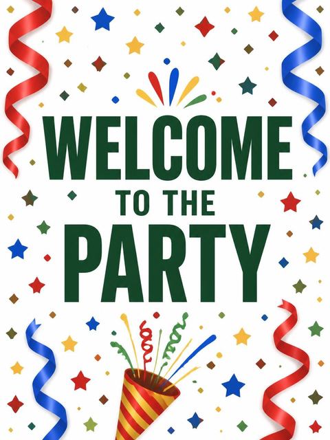 Welcome sign in the Colorful Confetti Streamer Sweet Sixteen design