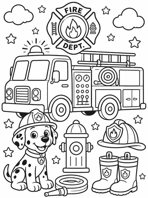 Coloring sheet in the Fire Engine Motif 3rd Birthday Invitation design