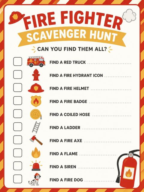 Scavenger hunt in the Fire Engine Motif 3rd Birthday Invitation design