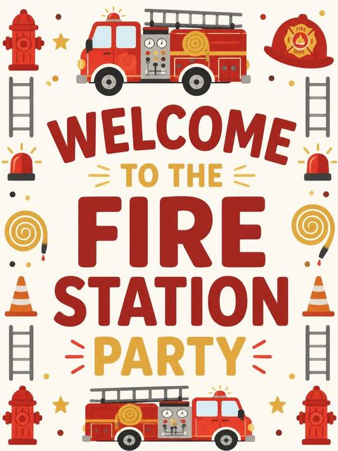 Welcome sign in the Fire Engine Motif 3rd Birthday Invitation design