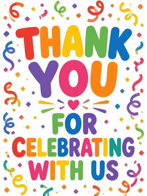 Thank-you flat in the Rainbow Confetti 7th Birthday Bash Invitation design