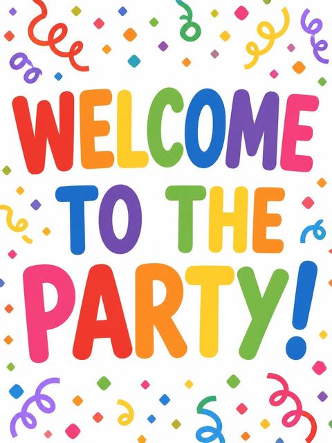Welcome sign in the Rainbow Confetti 7th Birthday Bash Invitation design
