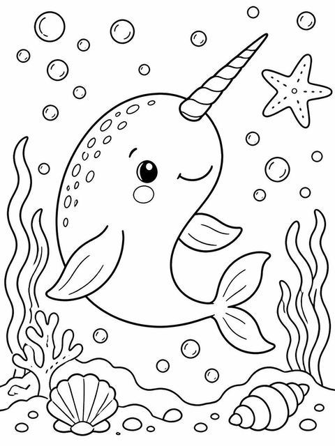 Coloring sheet in the Blue Narwhal Watercolor 3rd Birthday design