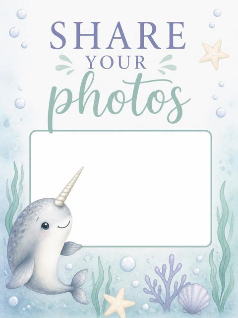 Hashtag card in the Blue Narwhal Watercolor 3rd Birthday design