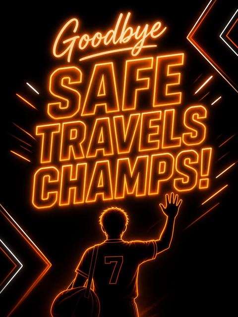 Goodbye card in the Neon Game Time Basketball 9th Birthday design