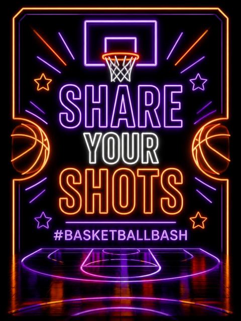 Hashtag card in the Neon Game Time Basketball 9th Birthday design