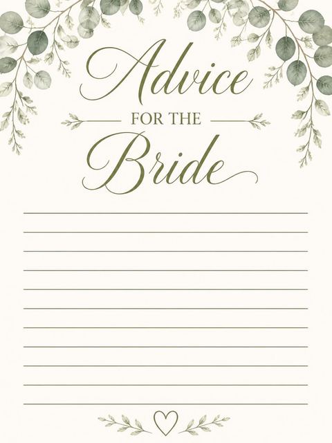 Advice card in the Watercolor Eucalyptus Greenery Bridal Shower design