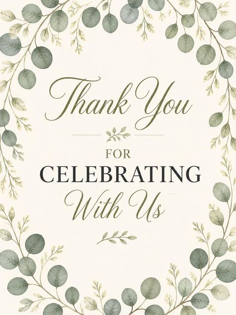 Thank-you flat in the Watercolor Eucalyptus Greenery Bridal Shower design