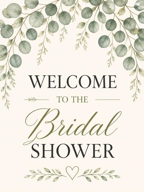 Welcome sign in the Watercolor Eucalyptus Greenery Bridal Shower design