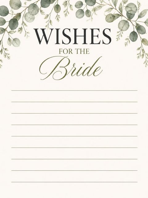 Wishes page in the Watercolor Eucalyptus Greenery Bridal Shower design