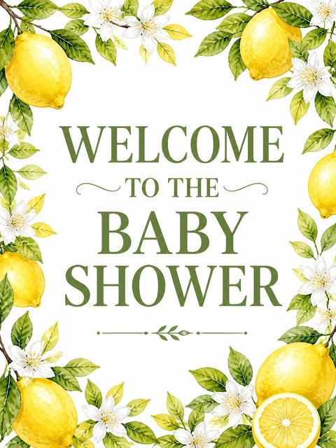 Welcome sign in the Watercolor Lemon Citrus Baby Shower design