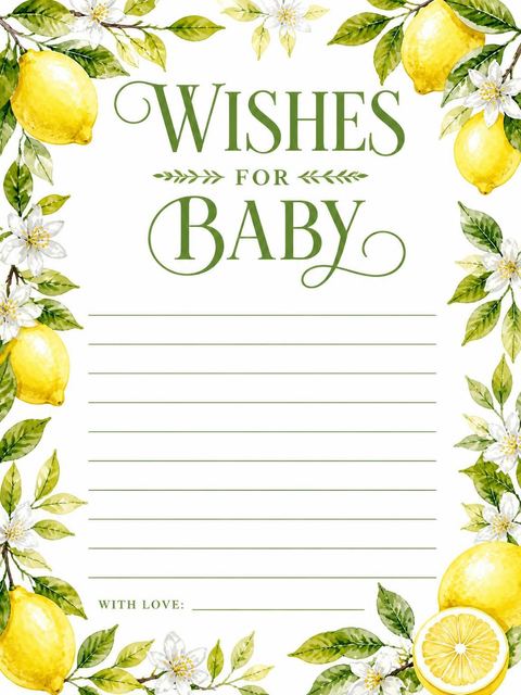 Wishes page in the Watercolor Lemon Citrus Baby Shower design