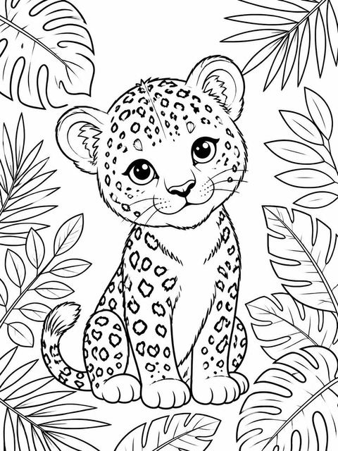 Coloring sheet in the Blush Leopard Botanical 3rd Birthday design