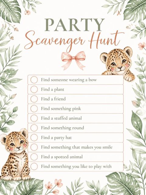 Scavenger hunt in the Blush Leopard Botanical 3rd Birthday design