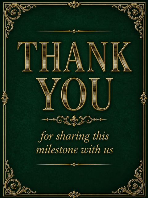 Thank-you flat in the Emerald and Gold Filigree 40th Birthday design