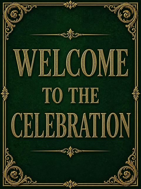Welcome sign in the Emerald and Gold Filigree 40th Birthday design