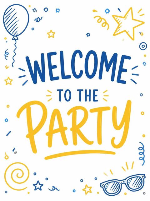Welcome sign in the Blue and Yellow Doodle 16th Birthday design