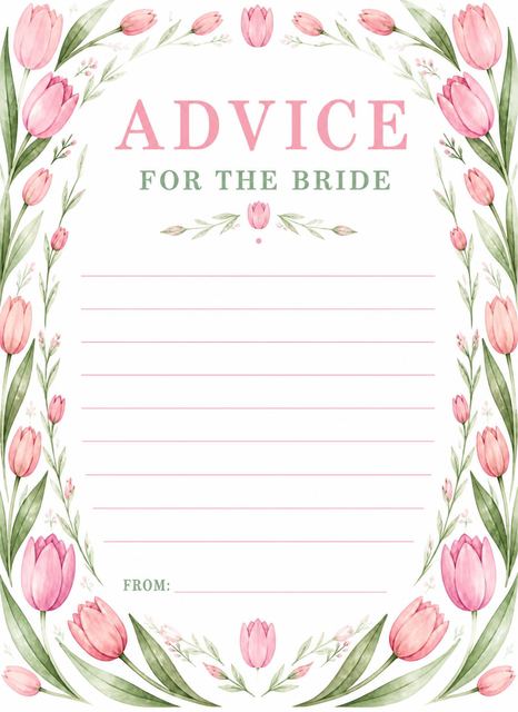Advice card in the Pink Tulip Watercolor Bridal Shower design